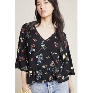 Anthropologie Parvati Embroidered Floral Blouse
